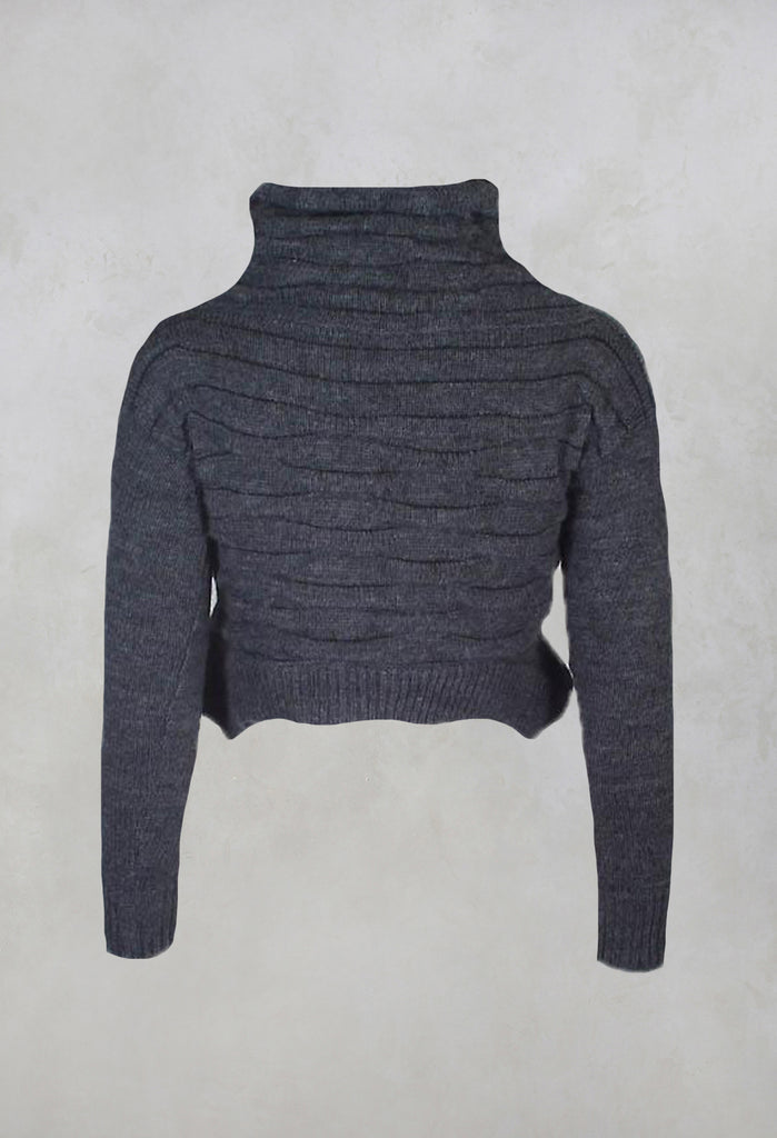 Tricot Pollock Slim Fit Cropped Jumper with Polo Neck in Anthracite
