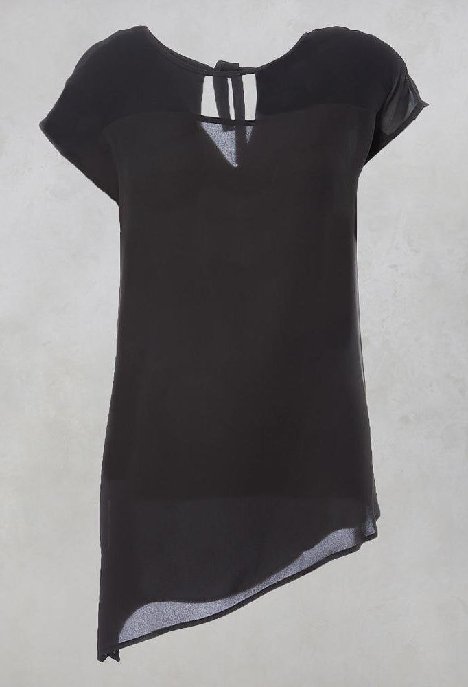 short sleeve asymmetric blouse in black