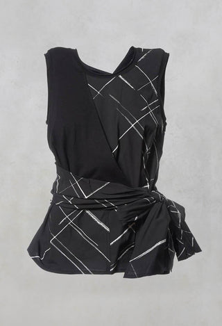Sleeveless Vest Top with Bow Wrap in Black Check