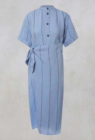 Midi Shirt Dress with Tie Over in Blue and Black Stripe