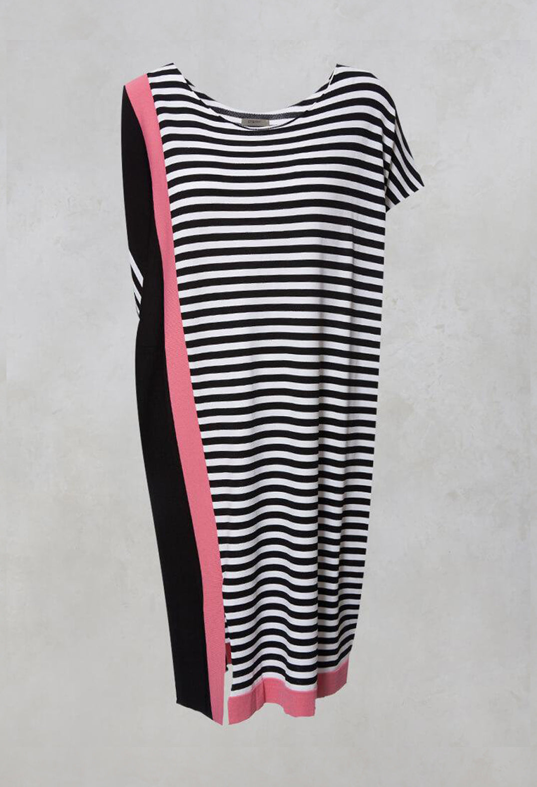 Colour Block Jumper Dress in Black and Pink Stripe