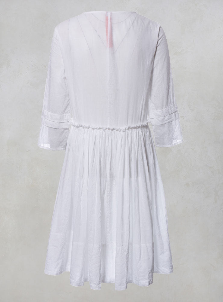 Smock Dress with Button Front in White Voile