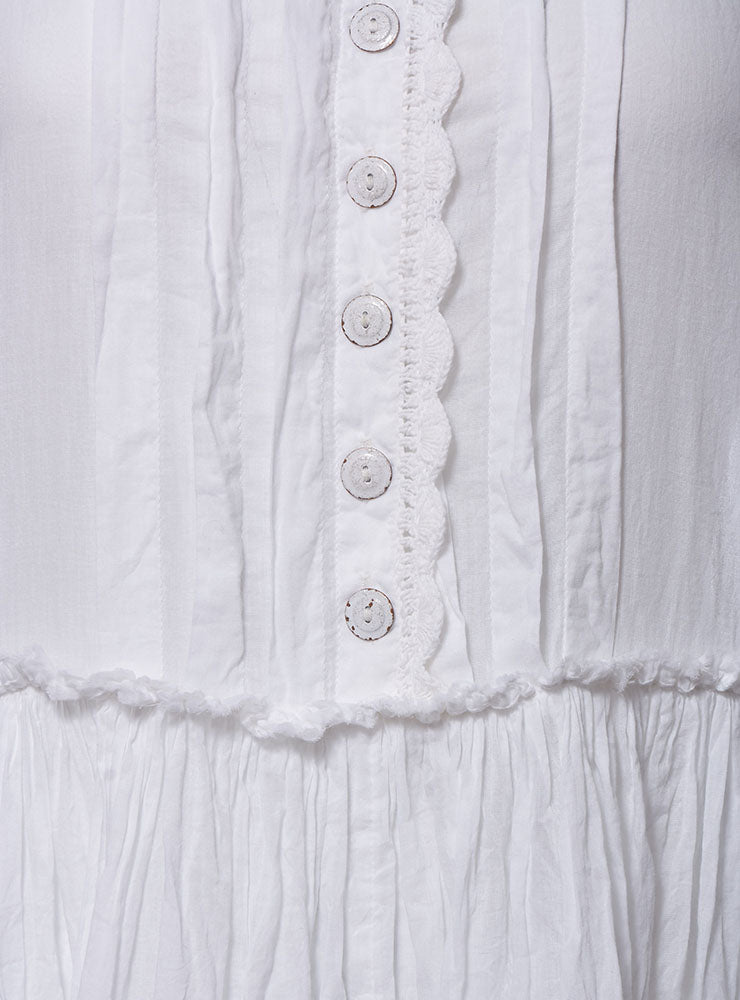 Smock Dress with Button Front in White Voile