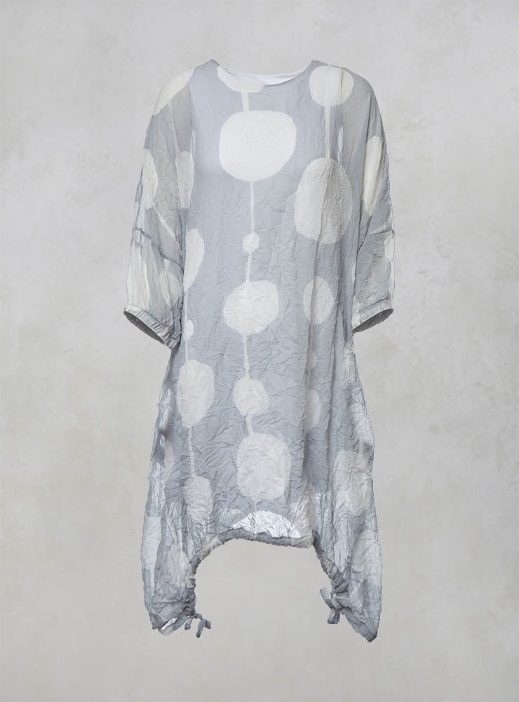 Sheer Dress with Slip and Elasticated Cuffs and Hem in Grey/Offwhite