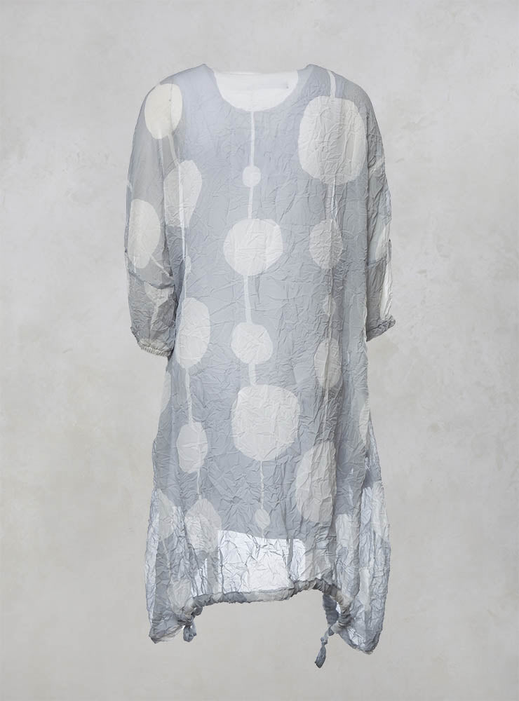 Sheer Dress with Slip and Elasticated Cuffs and Hem in Grey/Offwhite