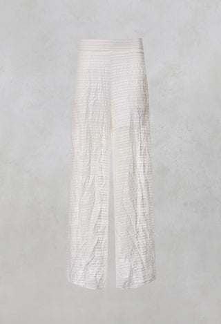Wide Leg Trousers with Crinkle Effect in Offwhite