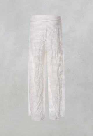 Wide Leg Trousers with Crinkle Effect in Offwhite