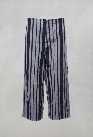 Striped Cropped Style - Casual Trousers in Alu