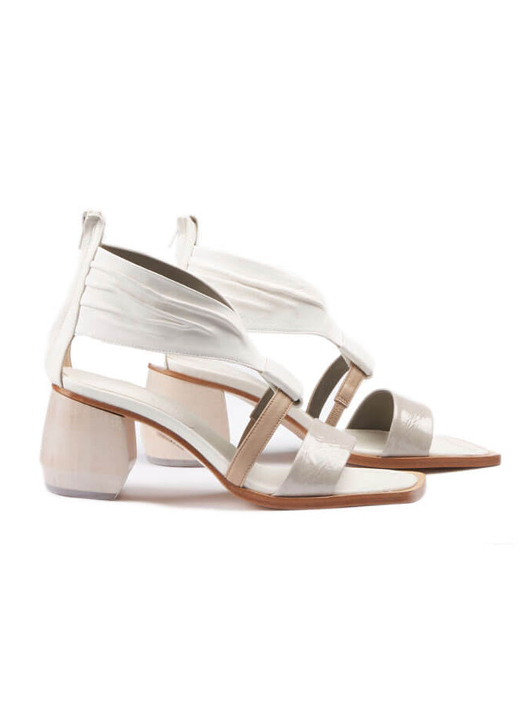 Heeled Cross Over Open Toe Sandal in Bardot Chalk / Slight Corda / Slight Latte
