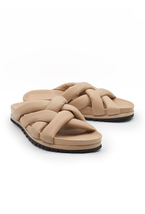 Slip On Open Toe Sandal in Slight Cuoio