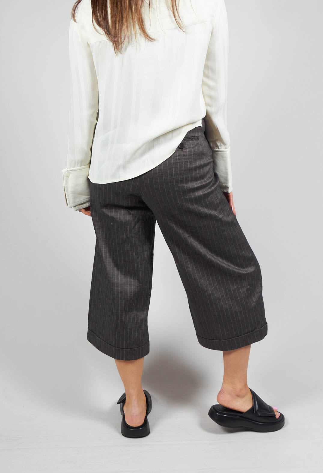 Cropped Wide Fit Striped Tailored Trousers in Balinese Fango