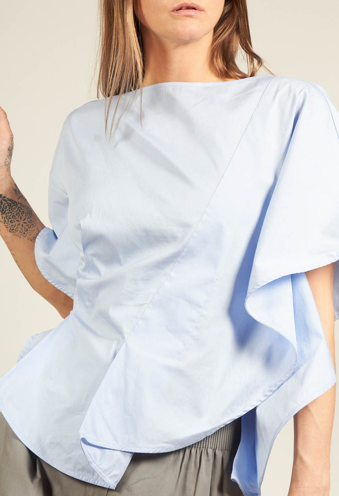 Cape Style Top with Side Zips in Chianti Cielo