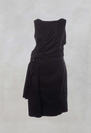 Sleeveless Ruched Dress with Tie Belt in Efesto Nero