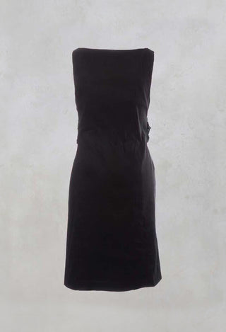 Sleeveless Ruched Dress with Tie Belt in Efesto Nero