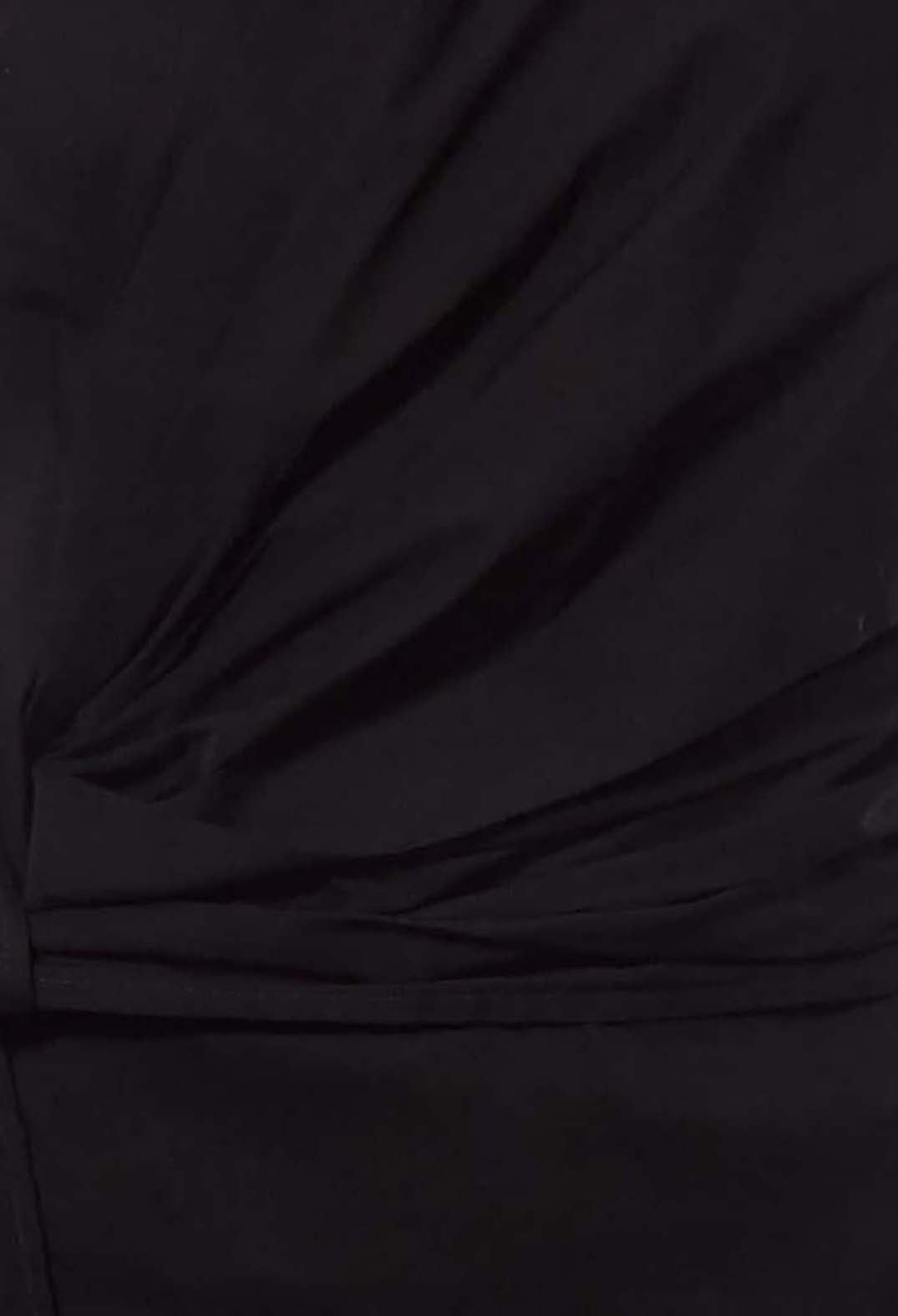 Sleeveless Ruched Dress with Tie Belt in Efesto Nero