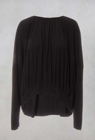 Long Sleeved Pleated Top in Toyger Nero