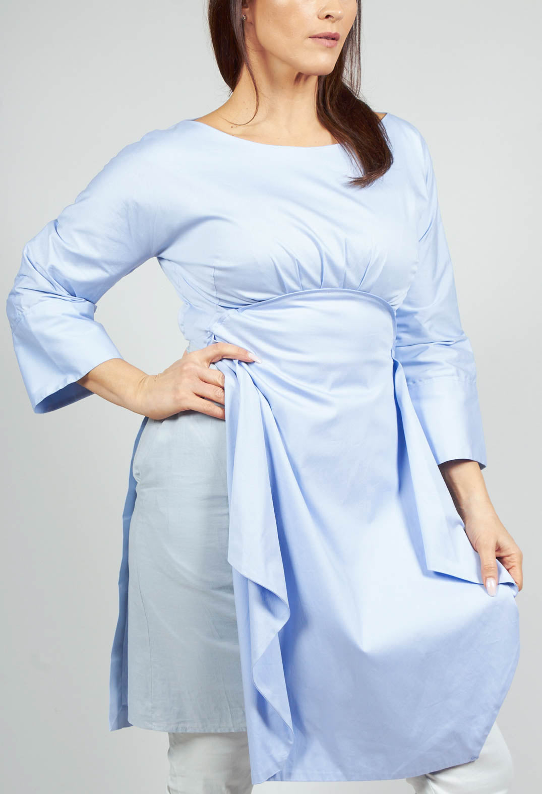 Double Layered Pleated Dress in Chianti Cielo