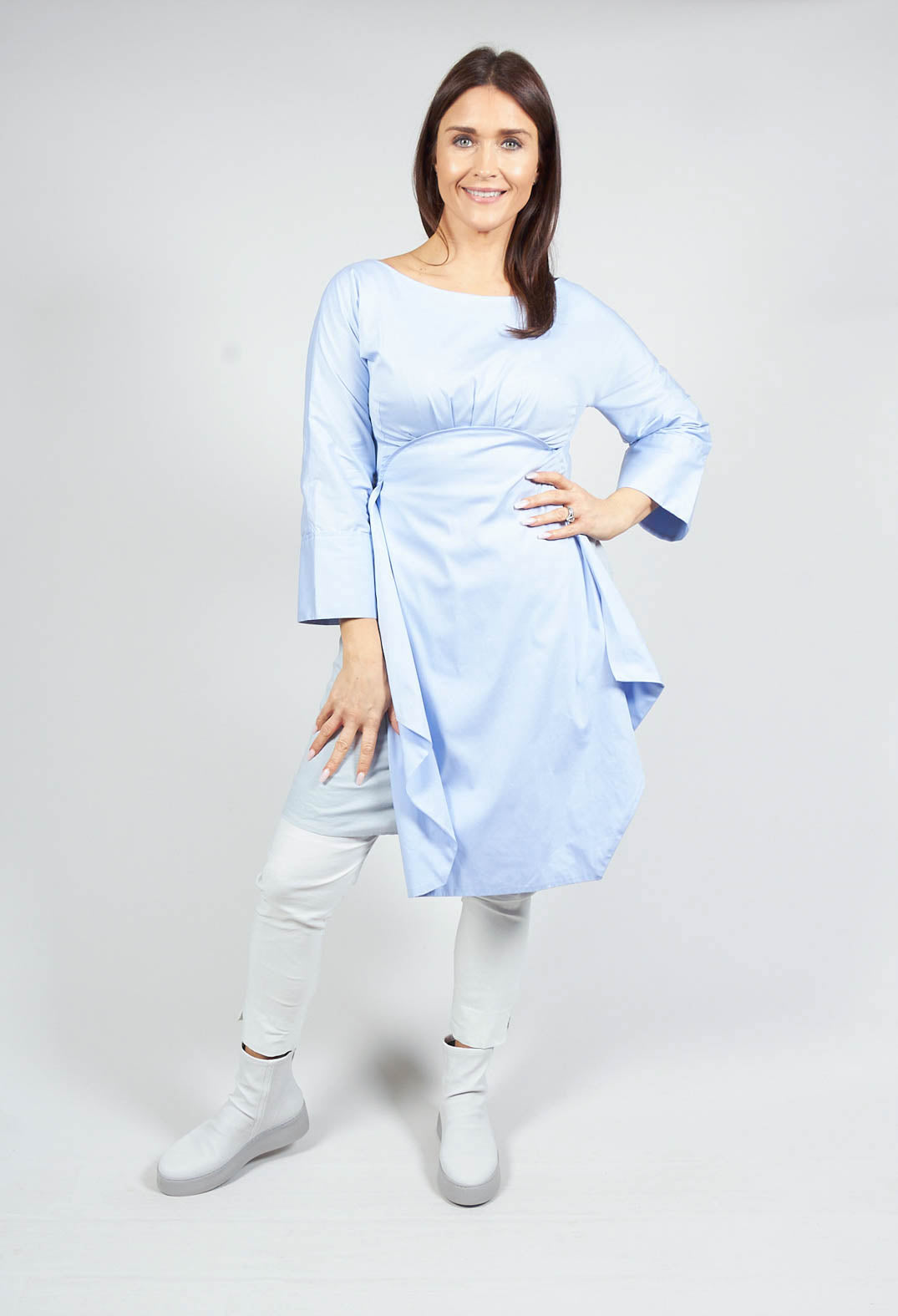 Double Layered Pleated Dress in Chianti Cielo