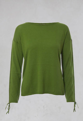 Fine Knit Top with Tie Sleeves in Verde Muschio