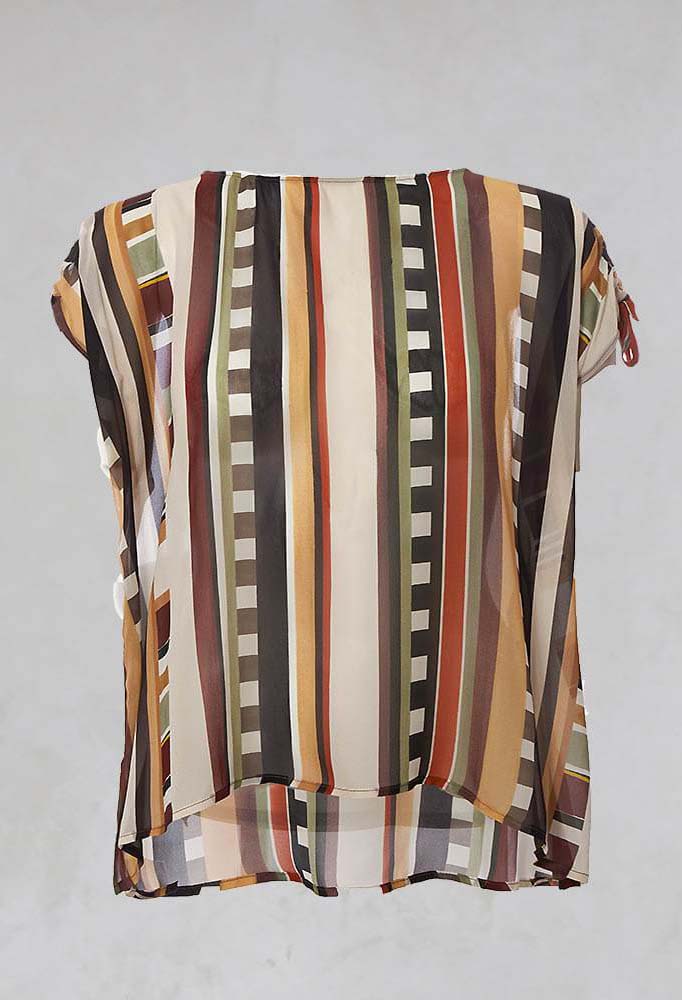 Sheer Patterned Top with Bow Sleeves in Naturale/Multicolor