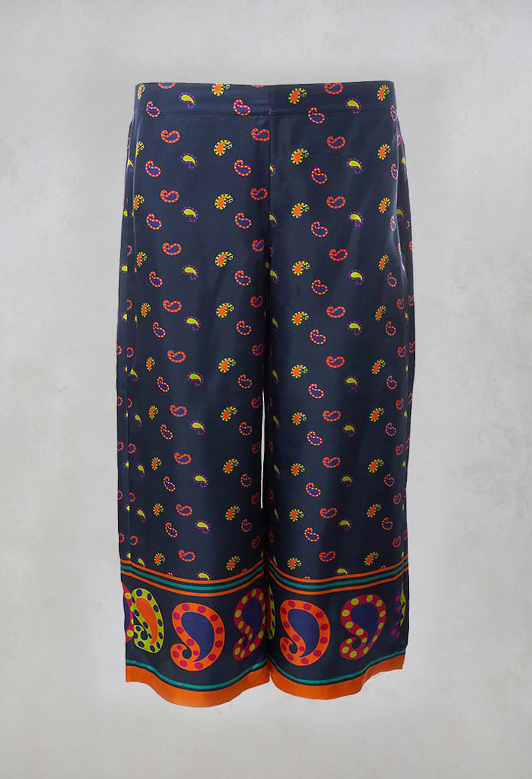 Silk Cropped Wide Leg Trousers in Blu/Rosa/Arancio