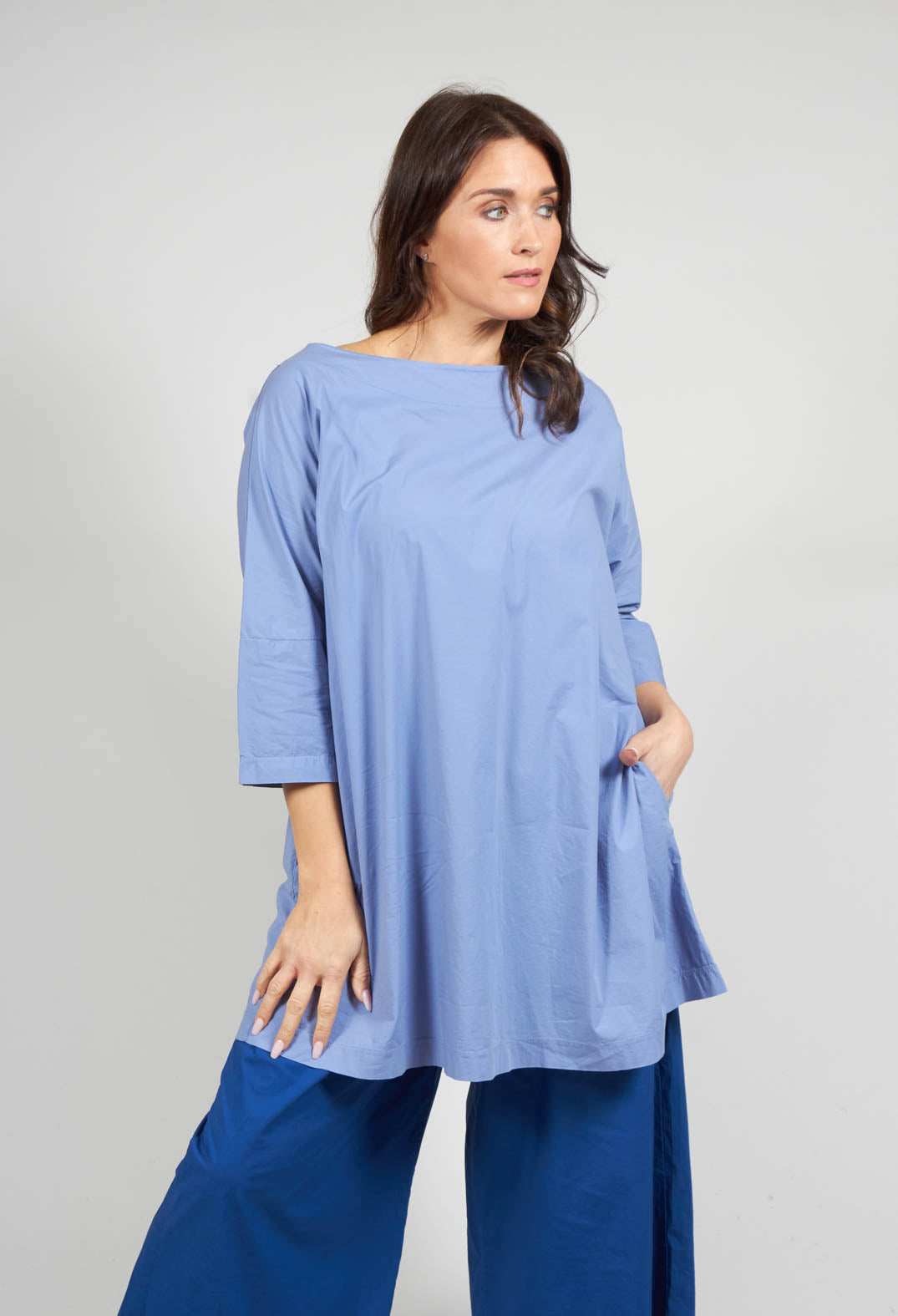 Verbena Relaxed Fit Top with Cowl Neck in Sky