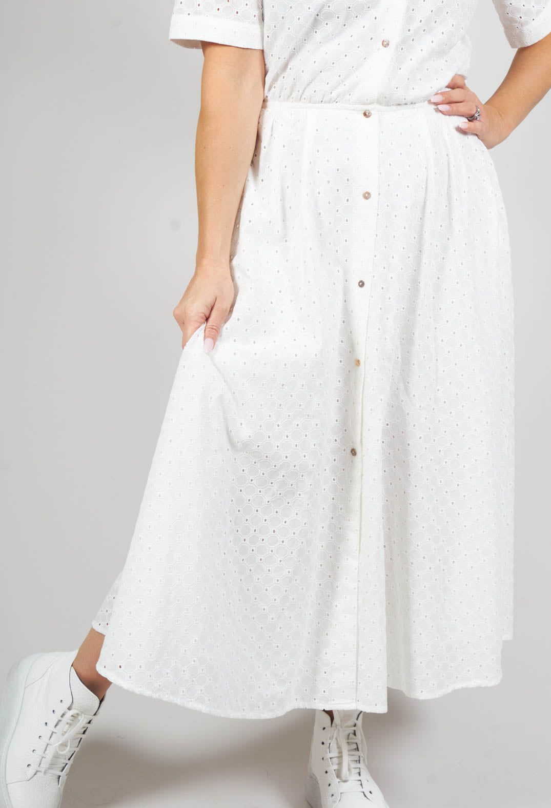 Embroidered Button Up Maxi Dress in Chalk