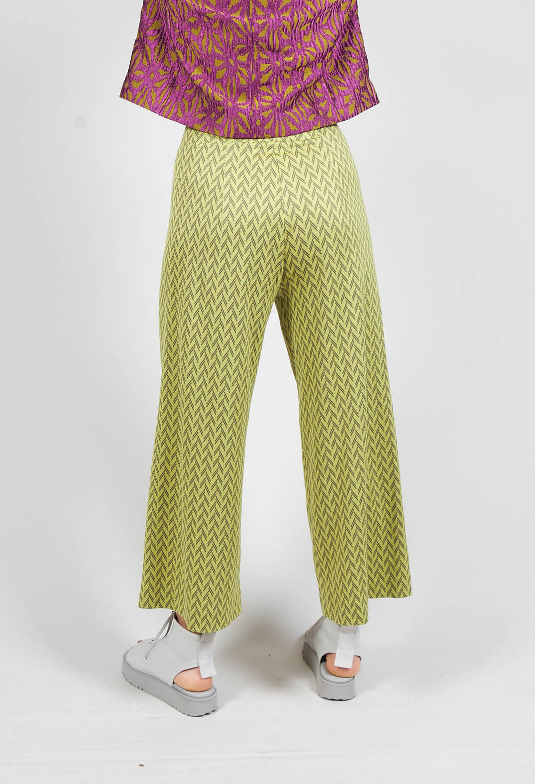 High Waisted Printed Wide Leg Trousers in Fern