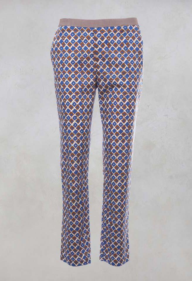 Printed Straight Leg Trousers in Bluette