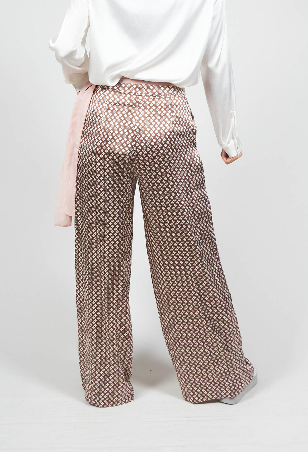 Silk Printed Palazzo Trousers in Cocoa