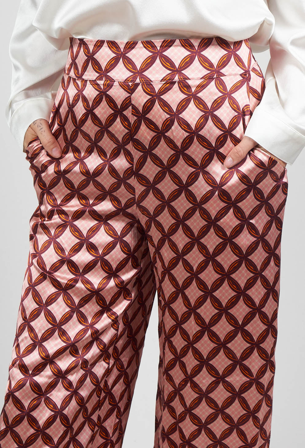 Silk Printed Palazzo Trousers in Papaya