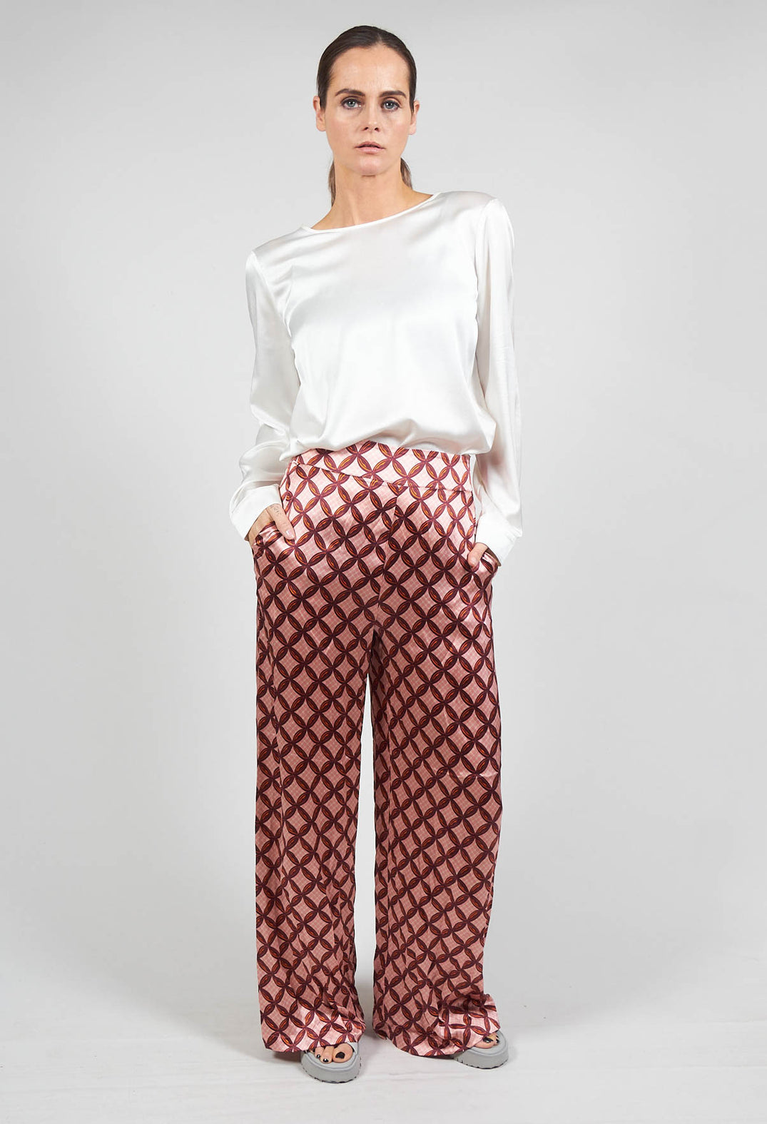 Silk Printed Palazzo Trousers in Papaya