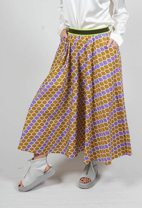 Printed Midi Skirt with Contrast Waistband in Lilla
