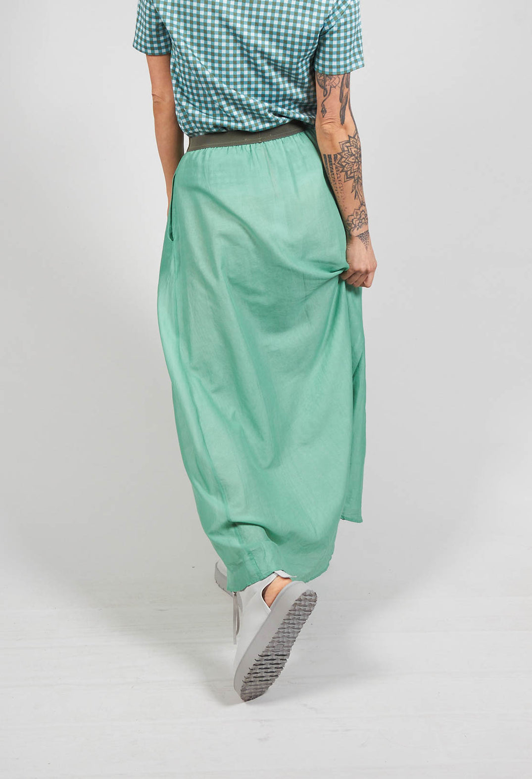 Layered Maxi Skirt with Contrast Waistband in Emerald