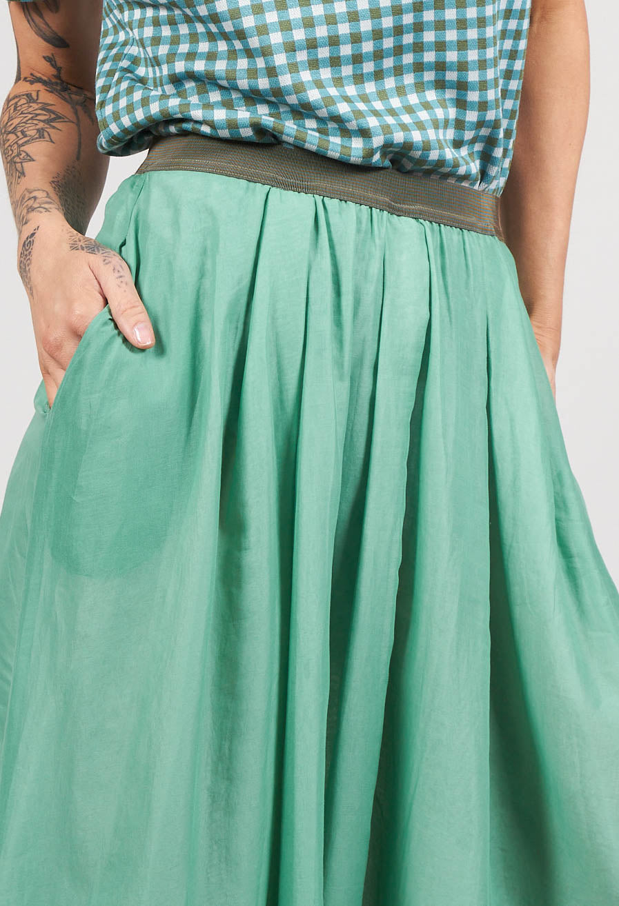 Layered Maxi Skirt with Contrast Waistband in Emerald