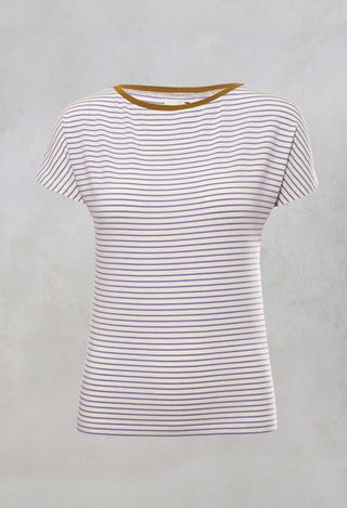 Striped T Shirt with Contrast Neckline in Lilla