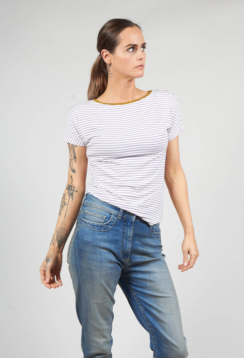 Striped T Shirt with Contrast Neckline in Lilla