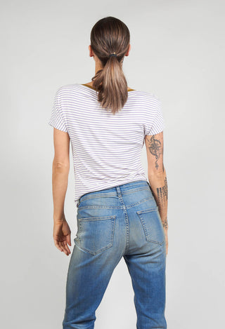 Striped T Shirt with Contrast Neckline in Lilla