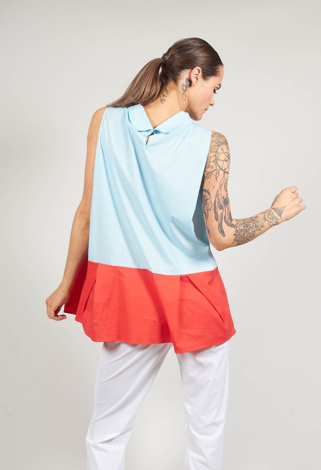 Sleeveless Colour Block Peplum Top in Atoll