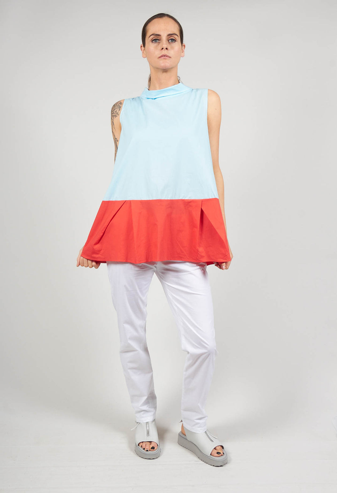 Sleeveless Colour Block Peplum Top in Atoll