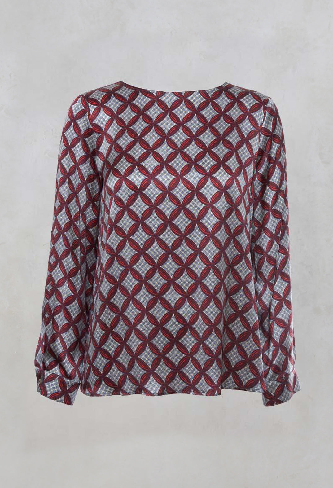 Long Sleeved Patterned Silk Blouse in Hibiscus