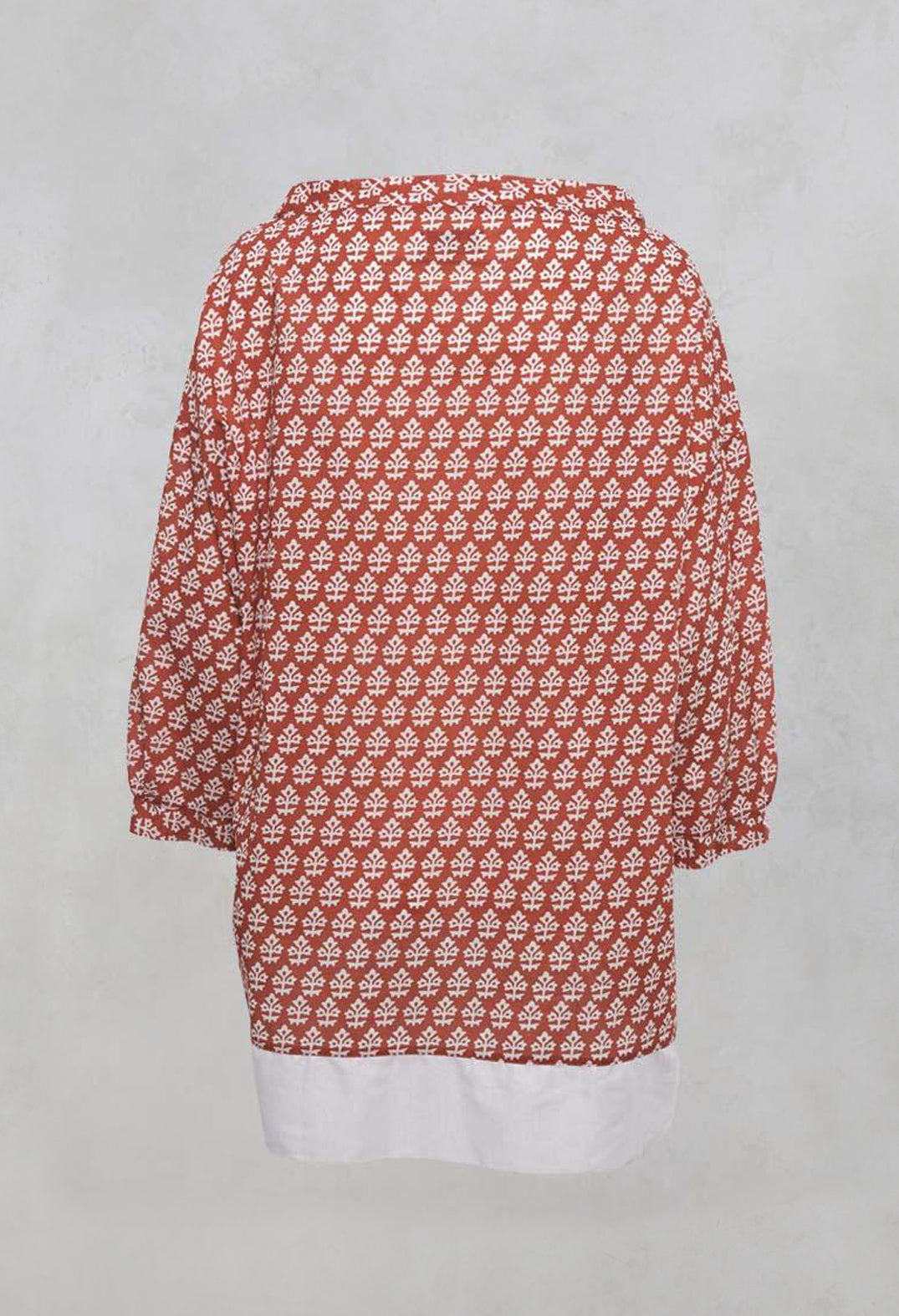 Wide Neck Printed Top with Contrast Hem in Husk