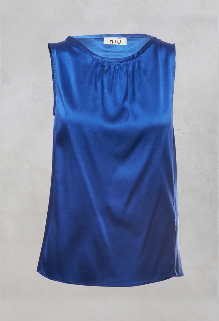 Sleeveless Silk Draped Top in Bluette