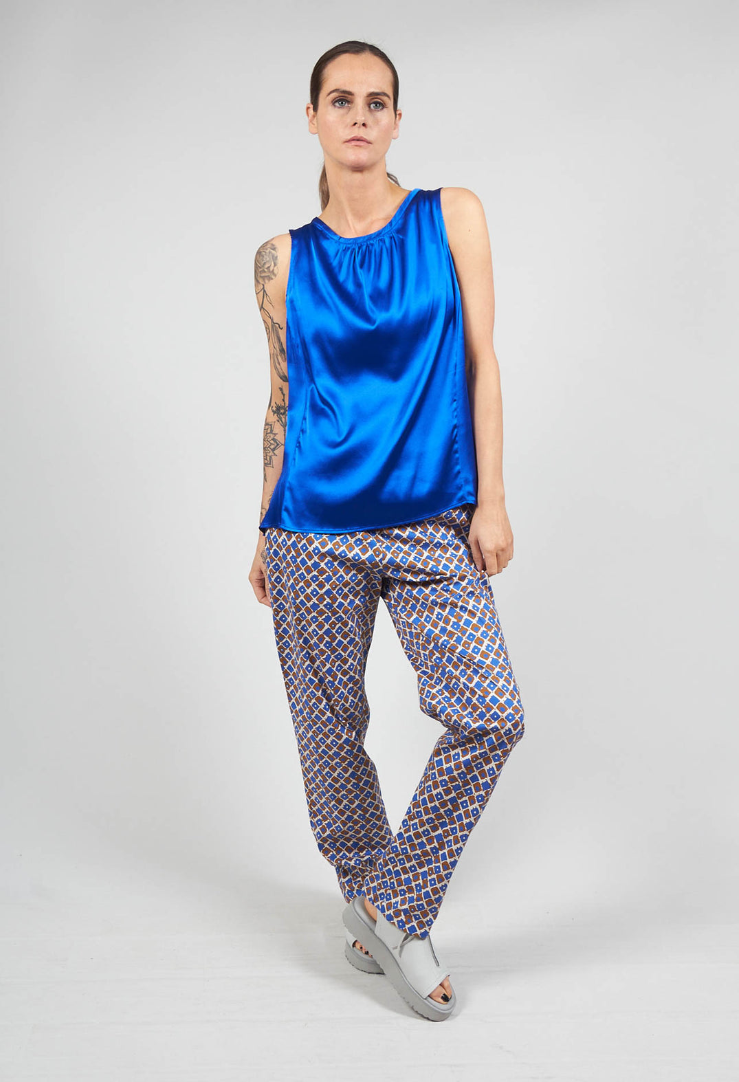 Sleeveless Silk Draped Top in Bluette