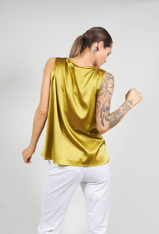 Sleeveless Silk Draped Top in Fern