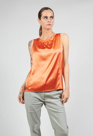 Sleeveless Silk Draped Top in Papaya