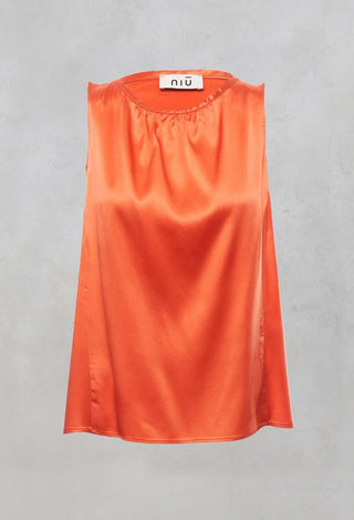 Sleeveless Silk Draped Top in Papaya