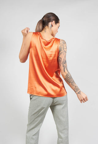 Sleeveless Silk Draped Top in Papaya