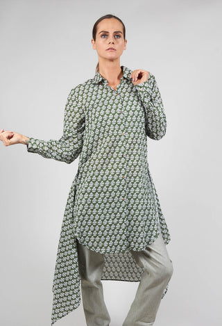 Printed Shirt Dress with Tie Front in Alga