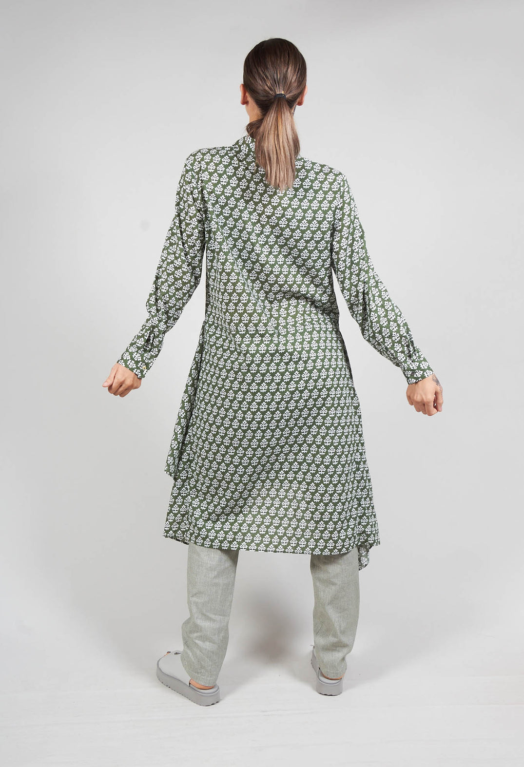 Printed Shirt Dress with Tie Front in Alga